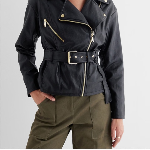 Faux Leather Belted Moto Jacket - Picture 2 of 2